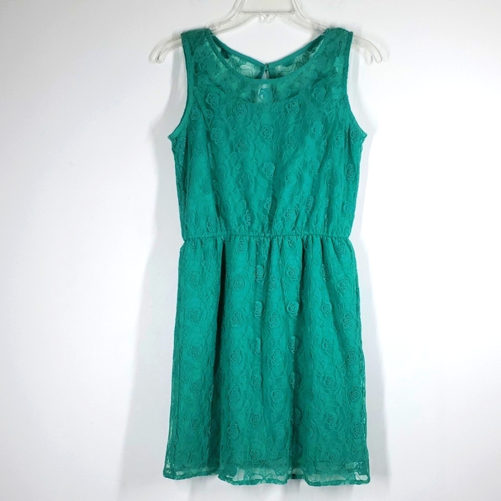 C Luce Green Floral Lace Sleeveless  Mini Dress M EUC